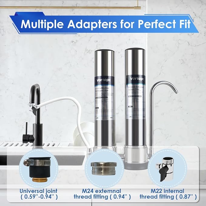 VORTOPT F9 Countertop Water Filter, Direct Connect Water Filtration System | 0.01μm Filtration Reduces PFOA/PFOS, Chlorine, Heavy Metals & Bad Odors, Includes C2 and UF Filter.