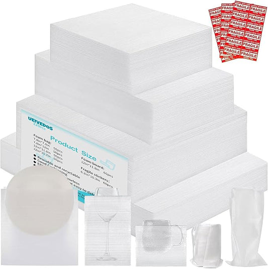 Dish Packing Supplies for Moving,320 Moving Supplies 4 Sizes (16 x 12", 12 x 12", 12 x 7.8", 7.8 x 7.8"),with 60 Fragile Stickers,High density thicker Cushion Foam for Plate Packing Shipping Storage.
