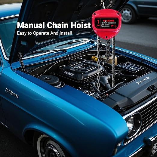 1 Ton Hand Chain Hoist 2200 Lbs Capacity 20ft Lift Manual Come Along Winch with G80 Steel Chain & Dual Hooks for Engine Lift, Warehouses, Automotive, Machinery