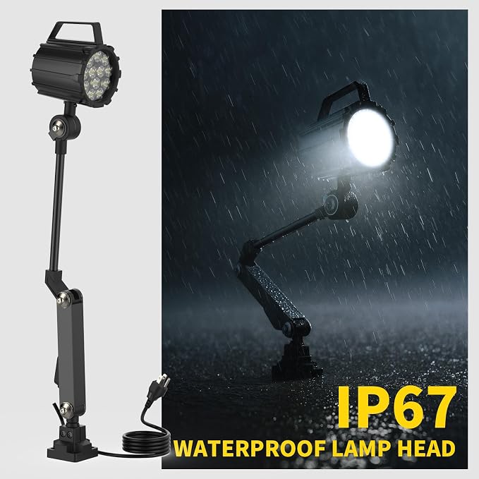 Articulating Led Work Light, 18W Black Machine Lights, 2160 Lumens Flexible Wood Lathe Light Drill Press Lighting 110-220v