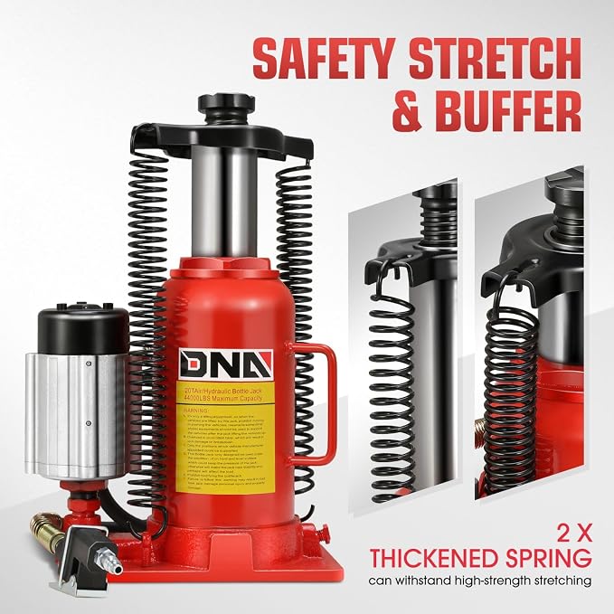 DNA Motoring 20 Ton Air Hydraulic Bottle Jack Air-Operated Hydraulic Bottle Jack Portable Low Profile Manual Jack Air Jack for Car Pickup Truck RV Auto Repair w/Handle, TOOLS-00769