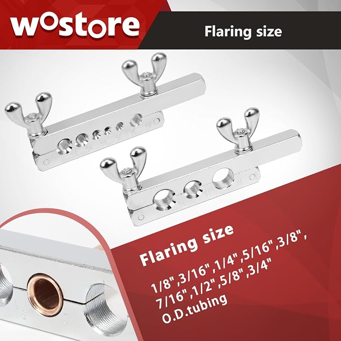 Wostore Single Flaring & Swaging Tool Kit – 45° Flare for HVAC, Brake Lines & Refrigeration Copper Tubing | 11-Piece Set with Tube Cutter, Ratchet Wrench & Carry Case, 1/8"–3/4" Sizes
