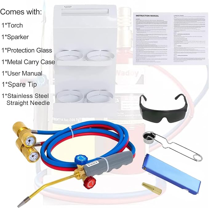 Brazing Torch Kit Compatible with MAPP Cutting Torch Propane, Update Brass Pressure Meter with Portable Cylinder Metal Stand for Heating, Glass Blowing,Soldering, Jewelry HVAC Welding Torch kit