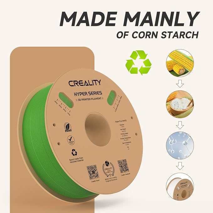 Official CREALITY Hyper PLA Filament 1.75mm, High Speed PLA 30-600mm/s Rapid 3D Printer Filament, Dimensional Accuracy +/-0.02mm, Stronger Toughness, Fit Most FDM 3D Printers，1KG(2.2lbs) Spool Green