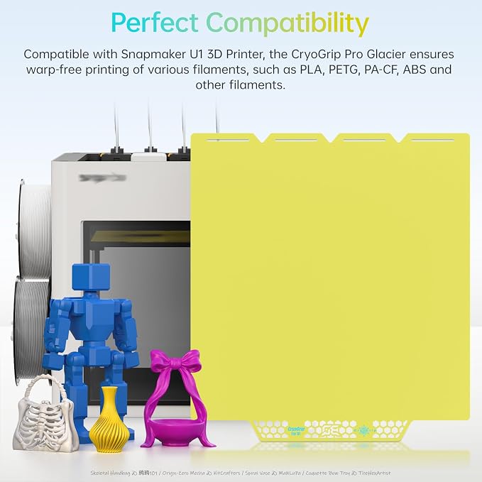 BIQU CryoGrip Pro Glacier Yellow Compatible with Snapmaker U1 3D Printer 276x304.5mm Panda Build Plate Double Sided Upgrade Plate Removable Surface Platform