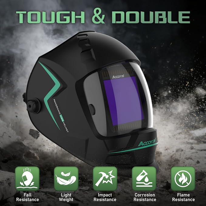 3.94" x 3.66" Large Viewing Hemispherical lense Welding Helmet，1/1/1/1 True Color Auto Darkening Welding Hood Mask，4 Arc Sensor Wide Shade for TIG MIG ARC Plasma Cut,Grinding