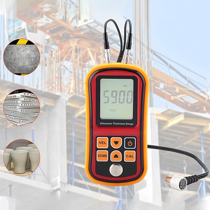 Digital Ultrasonic Thickness Large LCD Display Sound Speed Meter Auto Calibration 5MHz 1.2-300mm for Metal Steel Plate Plastic Ceramic (Without Battery)