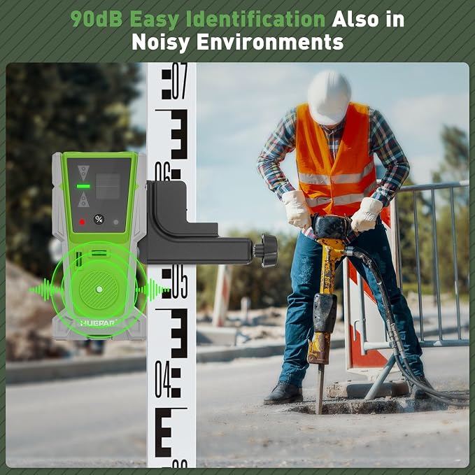Huepar LR-8RG Laser Receiver, Compatible with All Huepar and Pro Laser Levels with Pulse Mode, ±1/17 In, Up to 200Ft, Green & Red Beams Laser Detector, Two-Sided LED Prompt, Magnet, Clamp Included