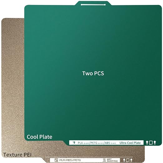 2 Packs Upgraded Cold Plate & Textured PEI Build Plate for Bambulab X2D/X1E/X1C/P2S/P1S/P1P/A1,257x257mm Double Sided Low-Temp Cool Plate + Textured PEI Powder Spring Steel Removable Printed Platform.