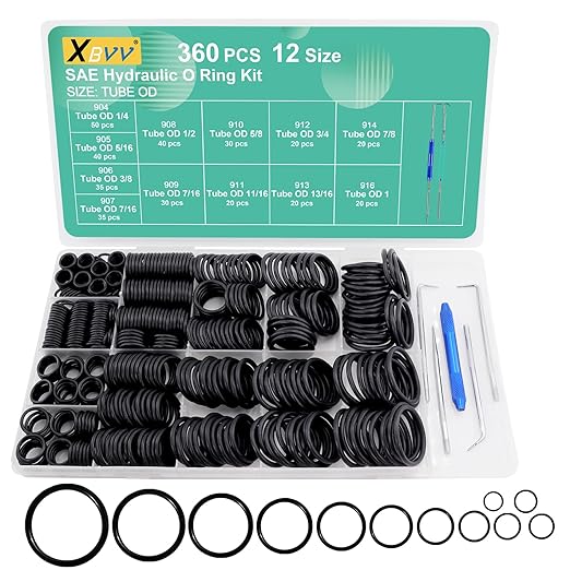XBVV 360 Pcs ORB BOSS Hydraulic O-Ring Kit SAE 900 Series 12 Size Buna-N 70A with Pick O-Ring Seal Kit for Boss Tube Fitting,Hydraulic Fitting, Straight Thread Fittings,（-904 to -914,-916）