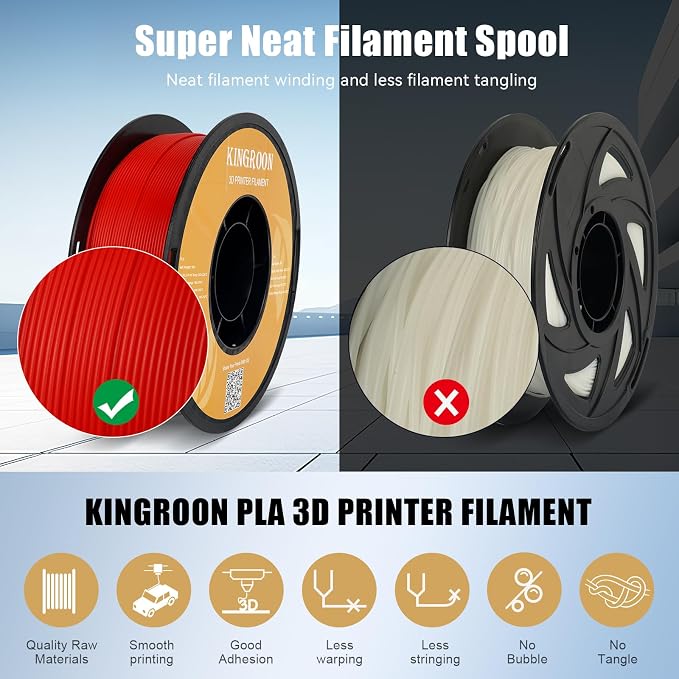 Kingroon High Speed PLA 3D Printer Filament 1.75mm, 3D Printer Rapid Filament for 30-600mm/s Hyper Printing Filament, Dimensional Accuracy +/- 0.03 mm, 1kg Plastic Spool(2.2lbs) (Red)