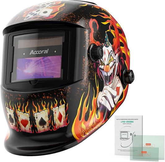 1/1/1/1 Large Viewing Auto Darkening Welding Helmet True Color Solar Powered Weld Hood Wide Shade 4/9-13 for TIG MIG Arc