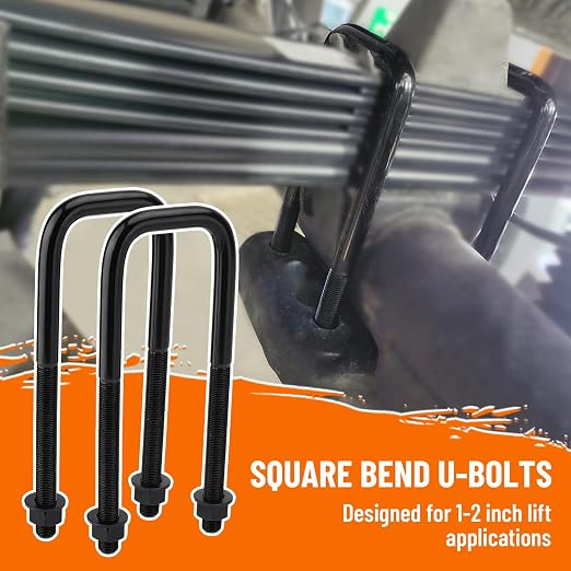 4pcs Extended Square Bend U-Bolts 8.5" Long x 2.5" Wide x 9/16" Threads with Hardware