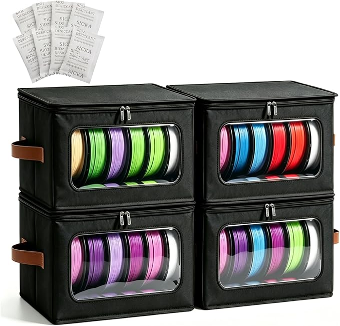 Filament Storage Box Waterproof Dry Box with Desiccants (Black, 4) | Transparent View, Zipper Design, For Home & Office, Workshop Use