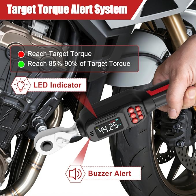 VANPO Digital Torque Wrench 3/8-Inch Drive, 2.21–44.25 ft-lb for Motorcycle | 3–60 Nm, ±2% Accuracy, Electronic Torque Wrench with LCD Display,Audible & Color Feedback, for Bike, Car & Mechanical Repair