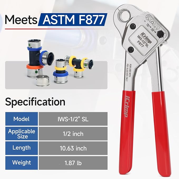 iCrimp Stainless Steel Pressing Sleeves Crimping Tool for PEX Pipe (1/2-Inch)