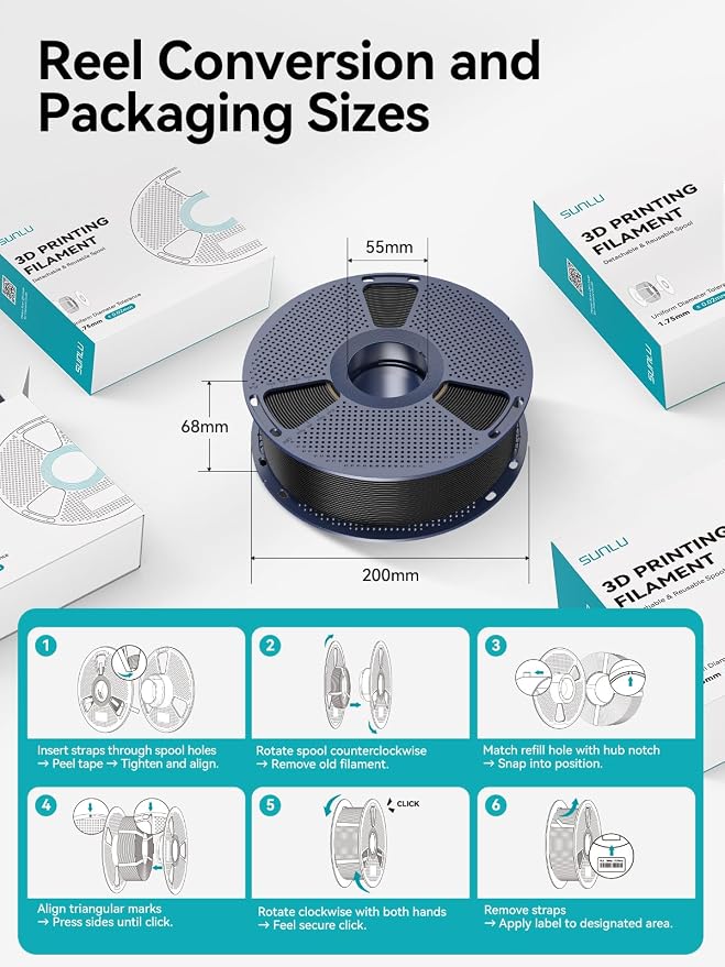 SUNLU 4kg ASA 3D Printer Filament Bundle, (4xBlack) | UV/Rain/Heat Resistant Tough 3D Printer Filament, for Printing Outdoor Parts, 4kg in Total, 1kg per Spool, 4 Pack