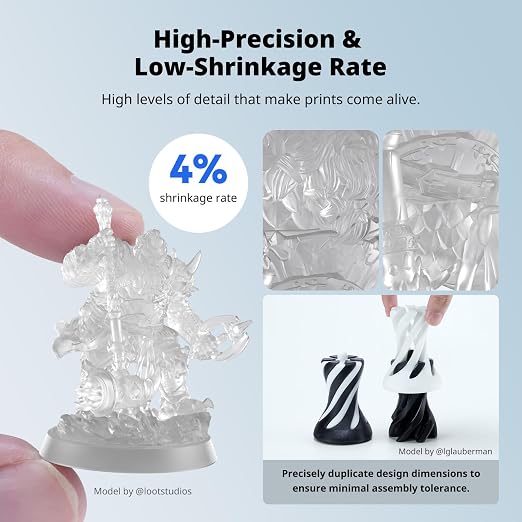 ANYCUBIC Water Washable ABS-Like Resin 3.0 Bundle, 3D Printer Resin, High Toughness and High Precision, Easy to Post-Process, Low Odor, Wide Compatibility for All LCD 3D Printers (Clear, 4kg)