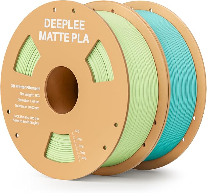 Matte PLA Filament 1.75mm, 3D Printer Filament Dimensional Accuracy +/- 0.02mm, No Clogging, Higher Toughness, Cardboard Spool 3D Filament, 2 Pack 1kg Mint Green & Teal Green