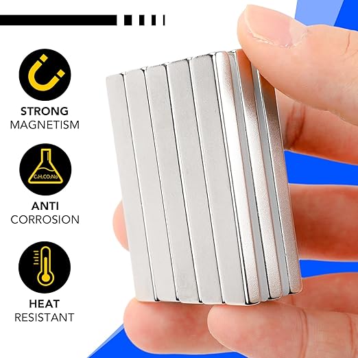 DIYMAG Neodymium Strong Magnets，8 Pcs Magnet Strip for Fridge Craft Silver | 60x10x5 mm Heavy Duty Rare Earth Magnetic Tape with Adhesive Backing on Shower Door Refrigerator Whiteboard Cabinet