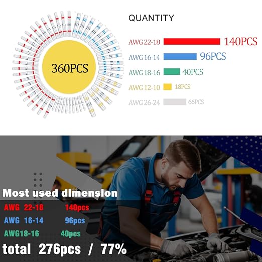 360PCS Solder Seal Wire Connectors, Heat Shrink Wire Connectors Kit, Waterproof Heat Shrink Butt Connectors for Marine Automotive Boat Truck RV Wiring, AWG 26-10, 5 Sizes