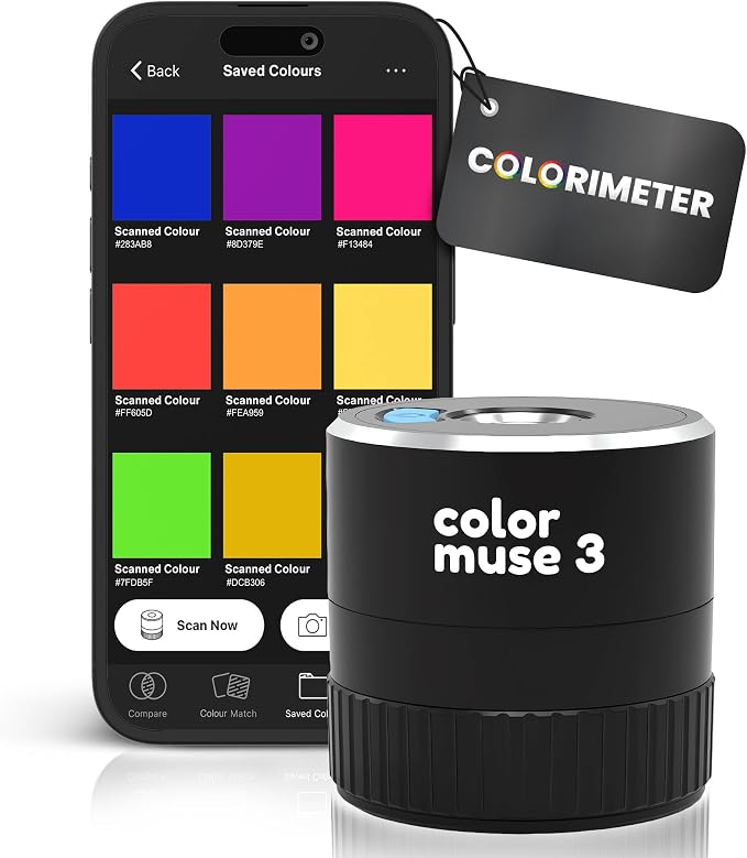 COLOR MUSE 3 Portable Color Matching and Paint Scanner Device – Wireless Digital Colorimeter Sensor for Accurate Color and Sheen Detection – Pocket-Sized, Easy Carry, Indoor/Outdoor Projects – Black