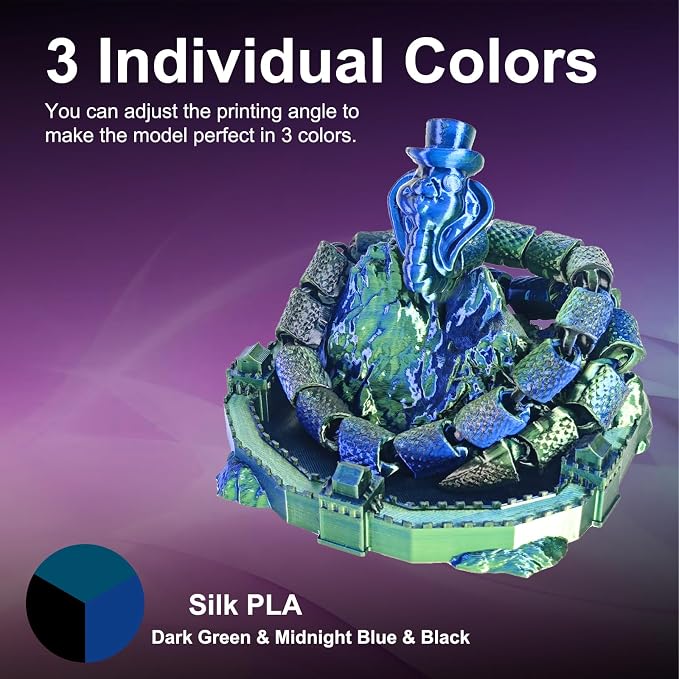 ERYONE Silk Tri Color PLA Filament 3D Printer 1.75mm +/- 0.03mm, Multicolor Filament Tricolor PLA 1KG(2.2lbs) Cardboard Spool, Dark Green & Midnight Blue & Black