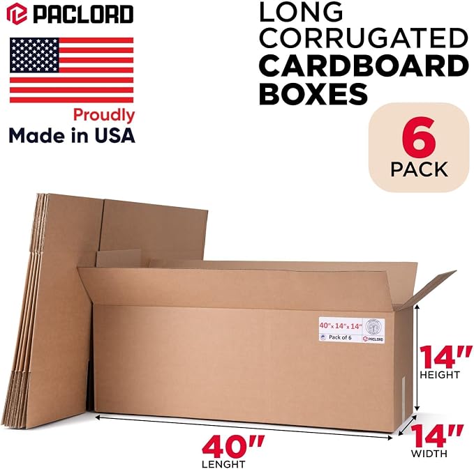 Long Cardboard Boxes 14"L x 14"W x 40"H (Pack of 6) - USA-Made Packing Boxes for Moving, Shipping, or Storage - USPS, UPS, FedEx Approved - Professional Packing Supplies for Moving | USA-Made Packing Boxes for Moving, Shipping, or Storage - USPS, UPS, ...