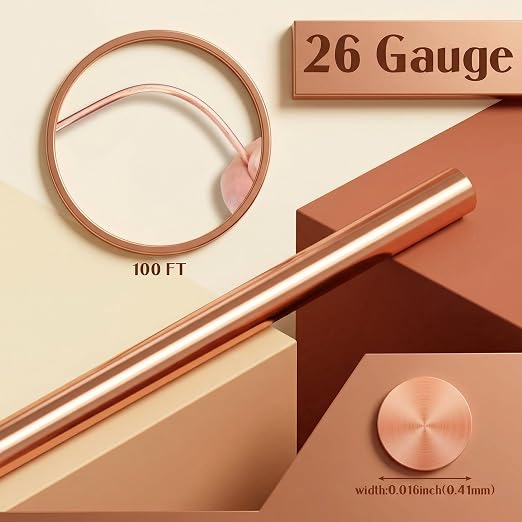 Therwen 100ft 26 Gauge Copper Wire for Gardening, Electroculture, Bonsai, Jewelry Making Beading DIY Craft Pure Bare Copper Wire Spool