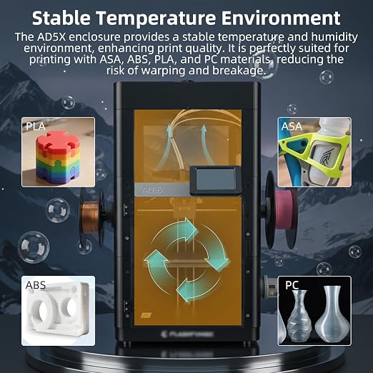 FYSETC Upgraded Enclosure Project for Falshforge AD5X: Support DIY Colors - Style High-Temp Filaments ASA ABS PC Print for Keep the 3D Printer Quiet