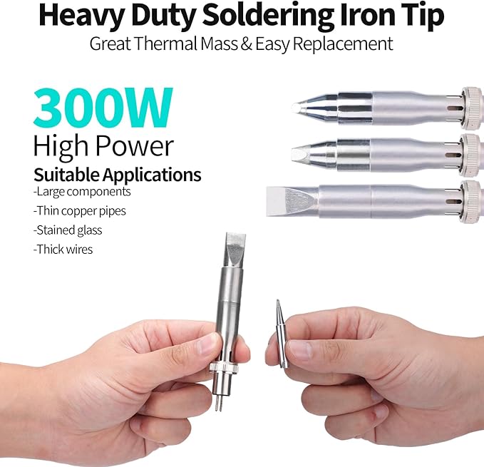 YIHUA 939D+ IV 300W Heavy Duty Soldering Iron Station for Stained Glass, Temp Adjustable Solder Station with Detachable Solder Iron, 3 Soldering Tips, 3 Pre-set Channels, Sleep Mode, ESD-Safe