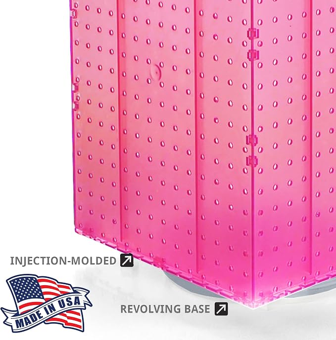 Azar Displays 701414-PNK-4C32 Rotating Countertop Display Kit with Peg Hooks Included, 14 Inches Wide x 14 Inches Deep x 20 Inches High, Pegboard Spinner Organizer, Pink