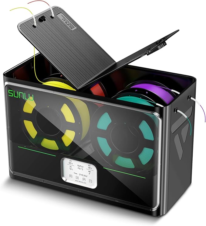 SUNLU S4 3D Printer Filament Dryer, Black | 4 Spools Capacity,3 Circulation Fans,Filament Dryer,350W PTC Heater,70℃ Max Temperature,Intelligent humidity detection