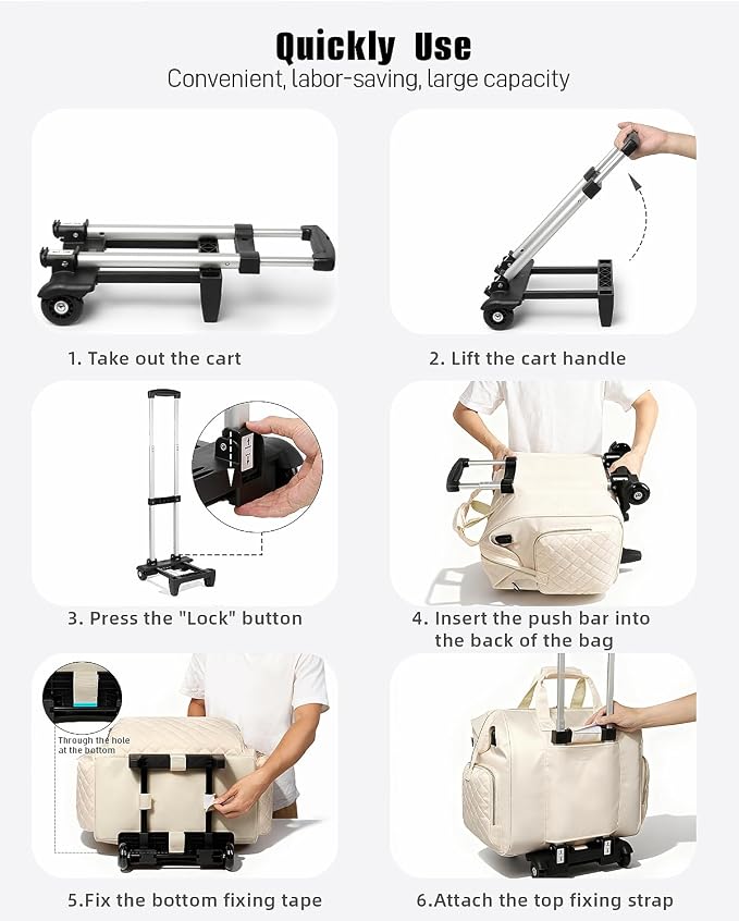 Rolling Teacher Bag, 16 Inch Rolling Laptop Bag with Detachable Dolly & Teacher File Tote, Large Roller Briefcase for Teaching Office Work, Women, Craft Nurse, Black