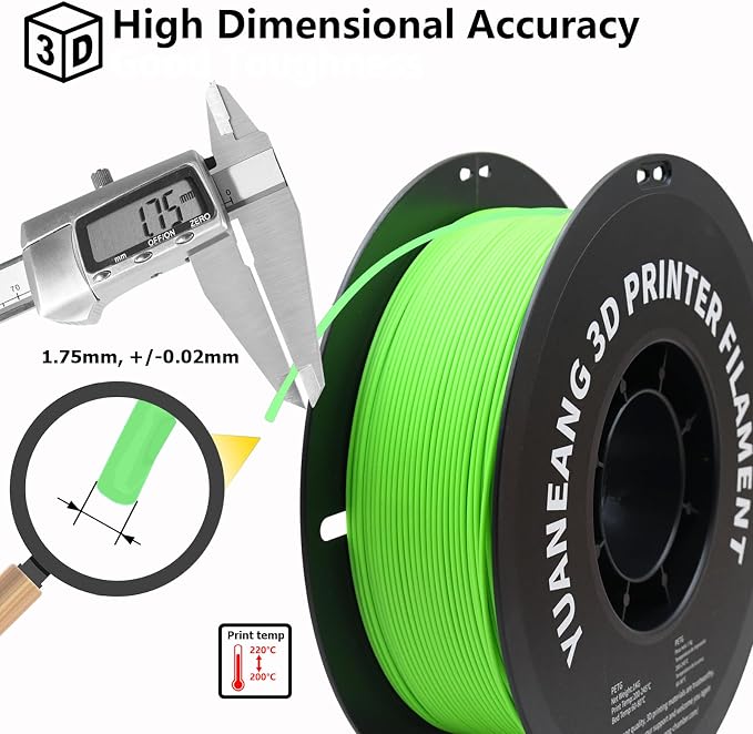 Matte Green PETG 3D Printer Filament 1.75mm, 1kg Spool, Durable & Heat-Resistant PETG Material, Non-Reflective Matte Finish, ±0.03mm Precision, Low-Warp & Strong Layer Adhesion