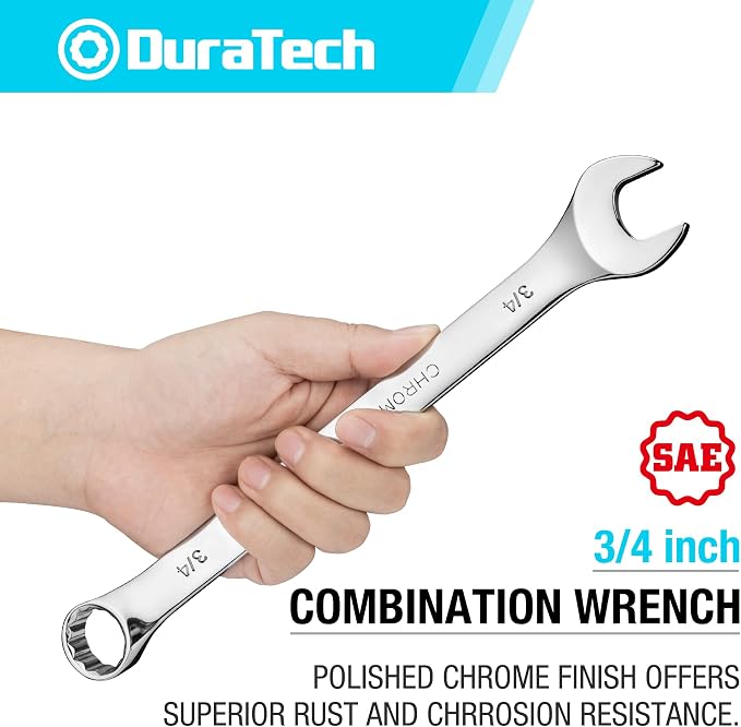 DURATECH 3/4" Combination Wrench, SAE, CR-V Constructed with Mirror Polish, 12-Point, 15-Degree Offset