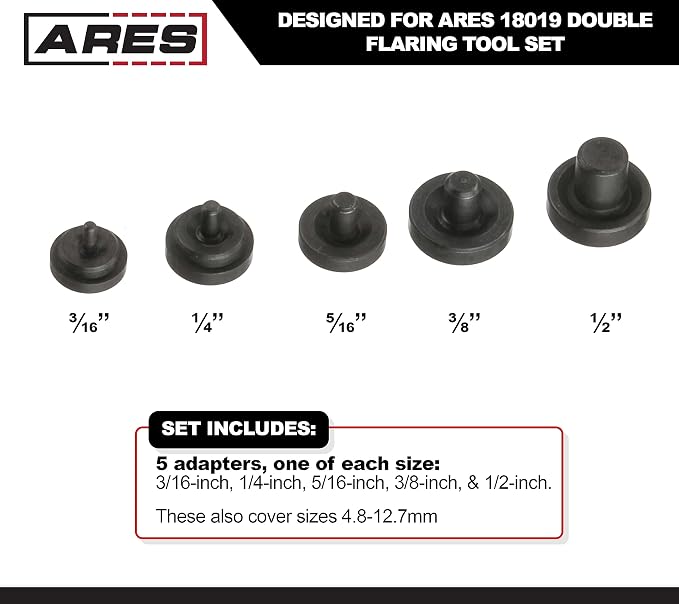 ARES 18020 - Double Flaring Tool Adapter Set - Use on Copper, Aluminum, Soft Steel Brake Line and Brass Tubing - Compatible 18019 Double Flaring Tool