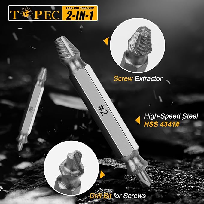 Topec 21 PCS Bolt Extractor Kit, 3/8" Drive Bolt & Nut Remover Socket Set, HSS 4341 Small Screw Extractor Set, 2-in-1 Removal Tool for Stripped, Broken, Damaged, Rounded Nuts, Screws