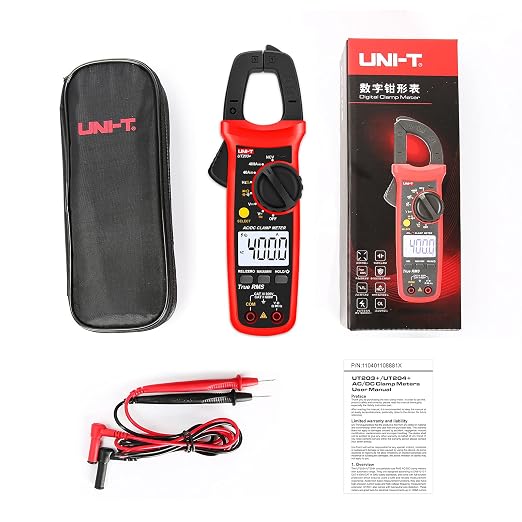 UNI-T Digital Clamp Meter UT203+, AC Current True RMS HVAC Volt Amp Ohm Meter Clamp On Multimeter, Auto Ranging 4,000 Counts NCV AC DC Voltage Frequency Resistance Capacitance Continuity Diode Tester