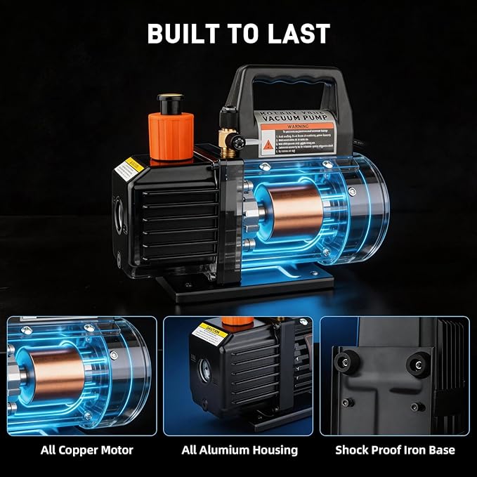 3.5 CFM 1/4 HP HVAC Vacuum Pump | Single Stage, for Auto AC & HVAC, Compatible with R12 R22 R134a R410a R502, Oil Included
