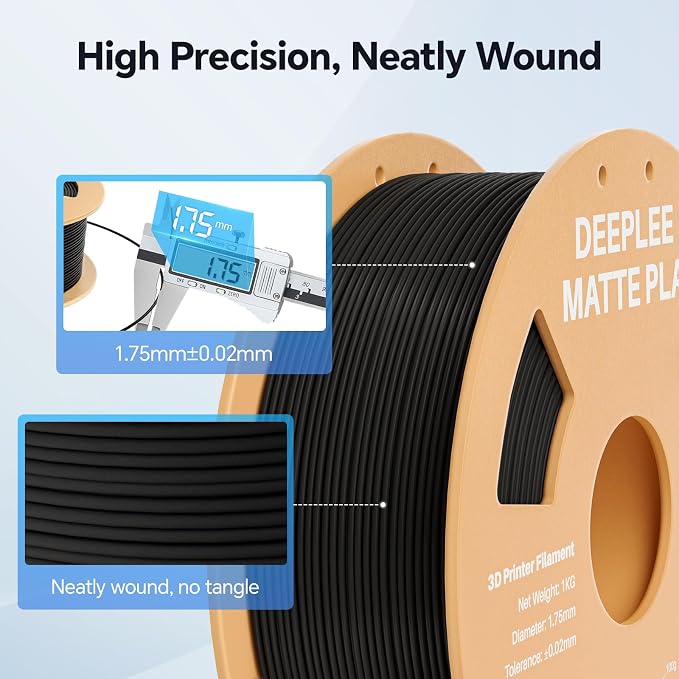 Matte PLA Filament 1.75mm, 3D Printer Filament Dimensional Accuracy +/- 0.02mm, No Clogging, Higher Toughness, Cardboard Spool 3D Filament, 4 Pack 1 kg Black & White & Slate Grey & Beige