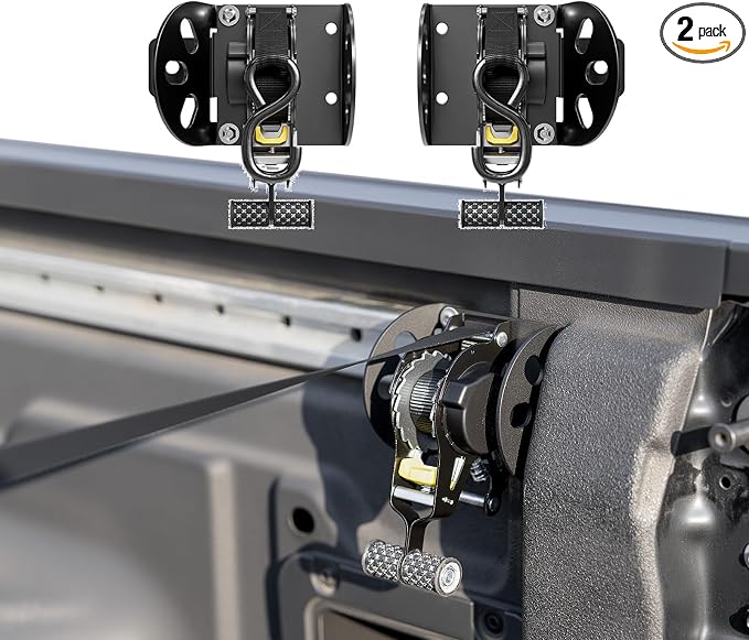 2PCS Ultimate Retractable Ratchet Straps Compatible with 2022 2023 2024 2025 Ford Maverick Accessories, Bed Mount Bolt on Securing Self Retracting Tie Down Straps