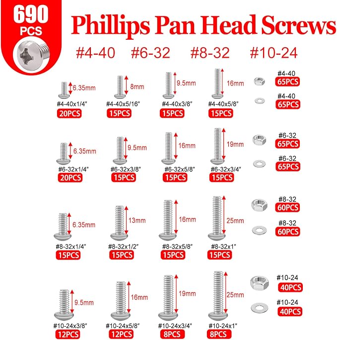 Twidec/1281PCS Nuts and Bolts Assortment Kit,Machine Screws,304 Stainless Steel Phillips Pan Head and Flat Head Screws #4-40#6-32#8-32#10-24#1/4-20 with Nuts, Bolts,Washers in the Storage Case