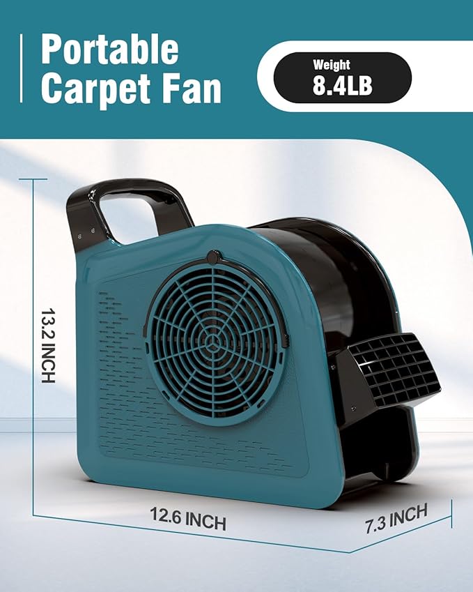 Portable Blower Fan for Home: High Velocity Floor Fans for Cooling and Drying - Air Mover with 185° Rotating for Bedroom, Garage, Shop and Gym, 3 Speeds Utility Fan with 2 AC Outlets, Blue