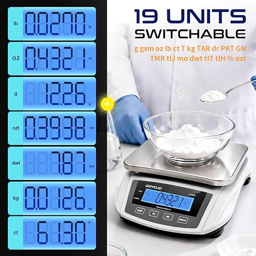 GOYOJO Digital Analytical Balance and Lab Scale, 5000g Capacity, 0.01g Precision, Stainless Steel, Multi-Unit (g/oz/ct/lb) for Jewelry, Kitchen, and Lab – Reliable, Accurate, Easy to Use, Black Panel