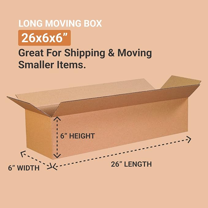 AVIDITI 26x6x6 Long Corrugated Boxes, Long, 26L x 6W x 6H, Pack of 25 | Shipping, Packaging, Moving, Storage Box for Home or Business, Strong Wholesale Bulk Boxes