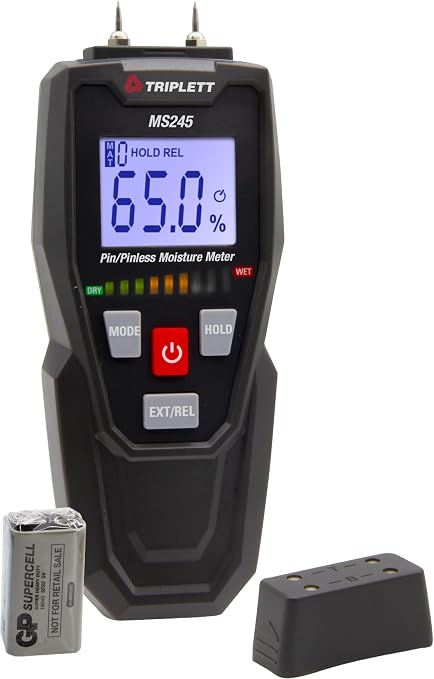 Triplett MS245 Pin/Pinless Moisture Meter for Wood and Building Materials with Audible Indicator
