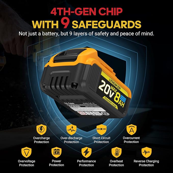 8Ah Replacement Compatible for Dewalt 20V Max Battery with High Capacity Batteries Cordless Power Tools 20 Volt Baterías DCB201 DCB203 DCB204 DCB205 DCB205c DCB205-2 DCB206 2 Pack Batteries Pilas