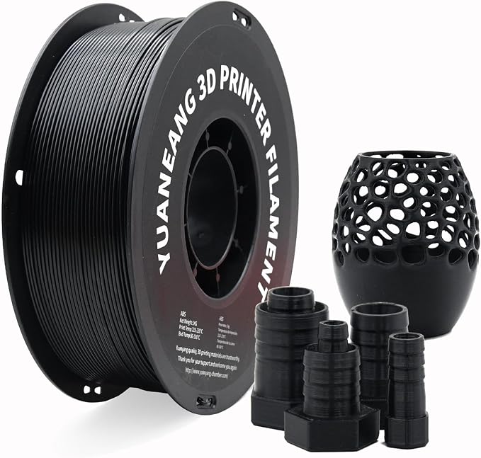 ABS 3D Printer Filament 1.75mm Black, 1kg Spool, Strong & Durable ABS Material, High Heat Resistance, Low Warping, ±0.03mm Precision, Ideal for Functional Parts, Enclosures