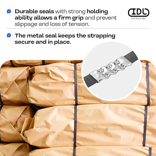 IDL Packaging Open (Snap-On) Seals of 1.25" Length for 1/2" Strap Width Polypropylene (PP) Strapping (Pack of 200) - Strong Metal Clips with Superior Holding Power